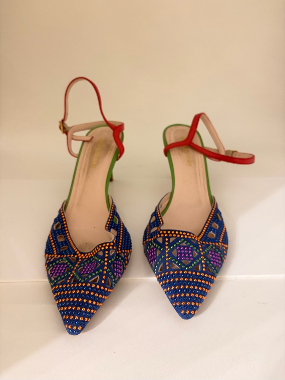 Women's Embellished Pointed Toe Ankle Strap Flats - Blue